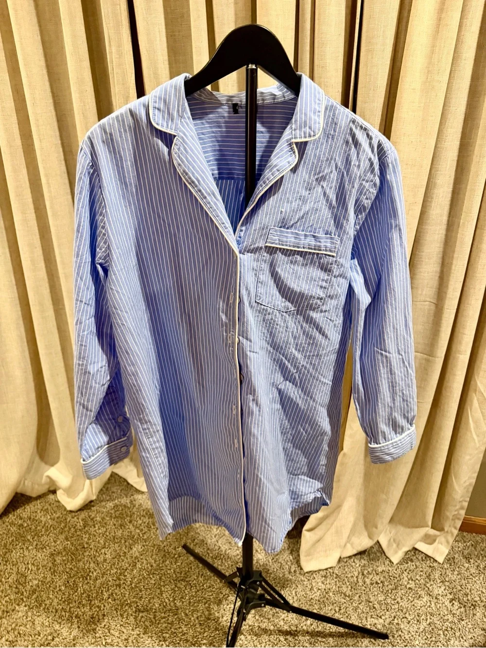 Women's Light Blue Pinstripe Cotton Pajama Shirt